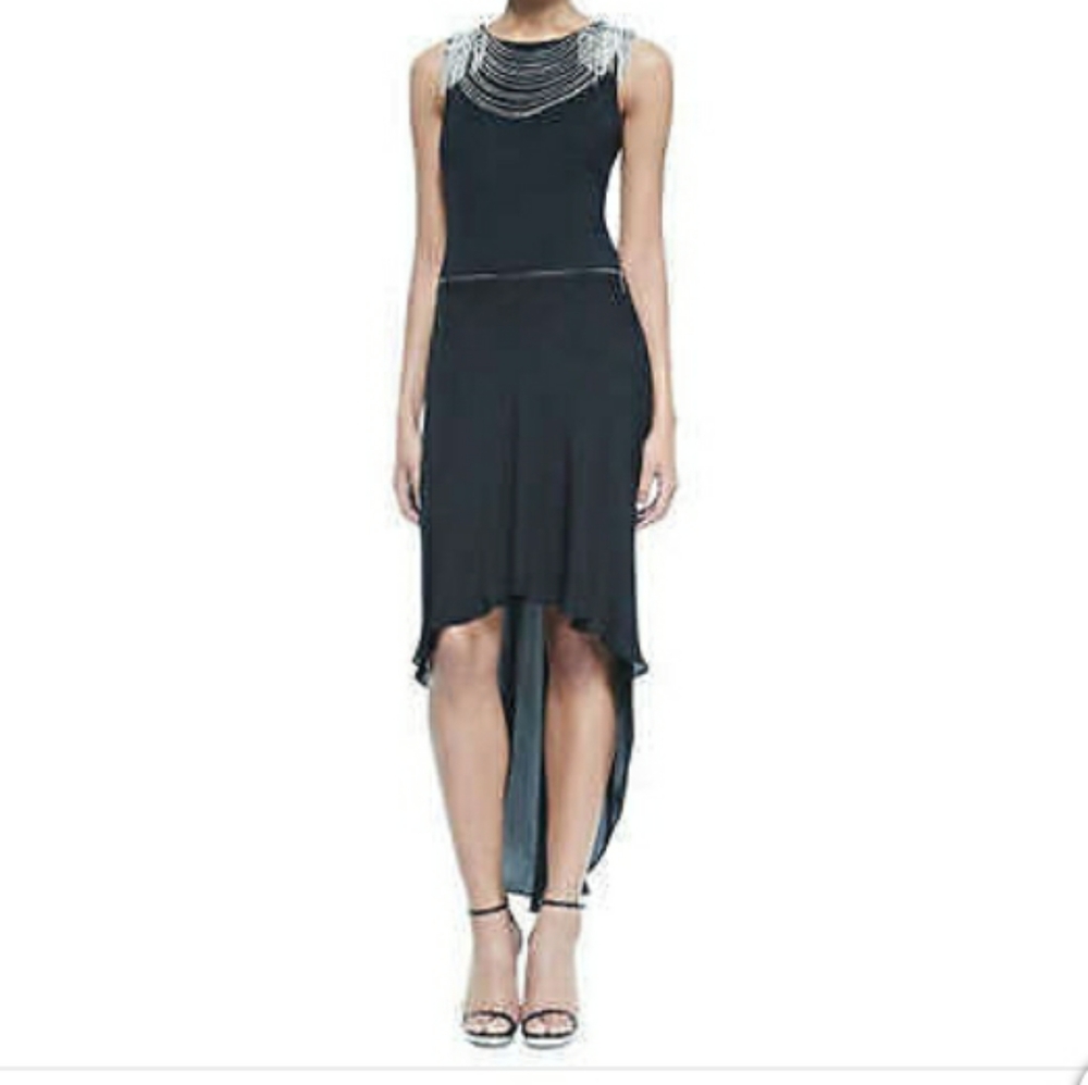 Haute Hippie black silk chain embellished chiffon dress